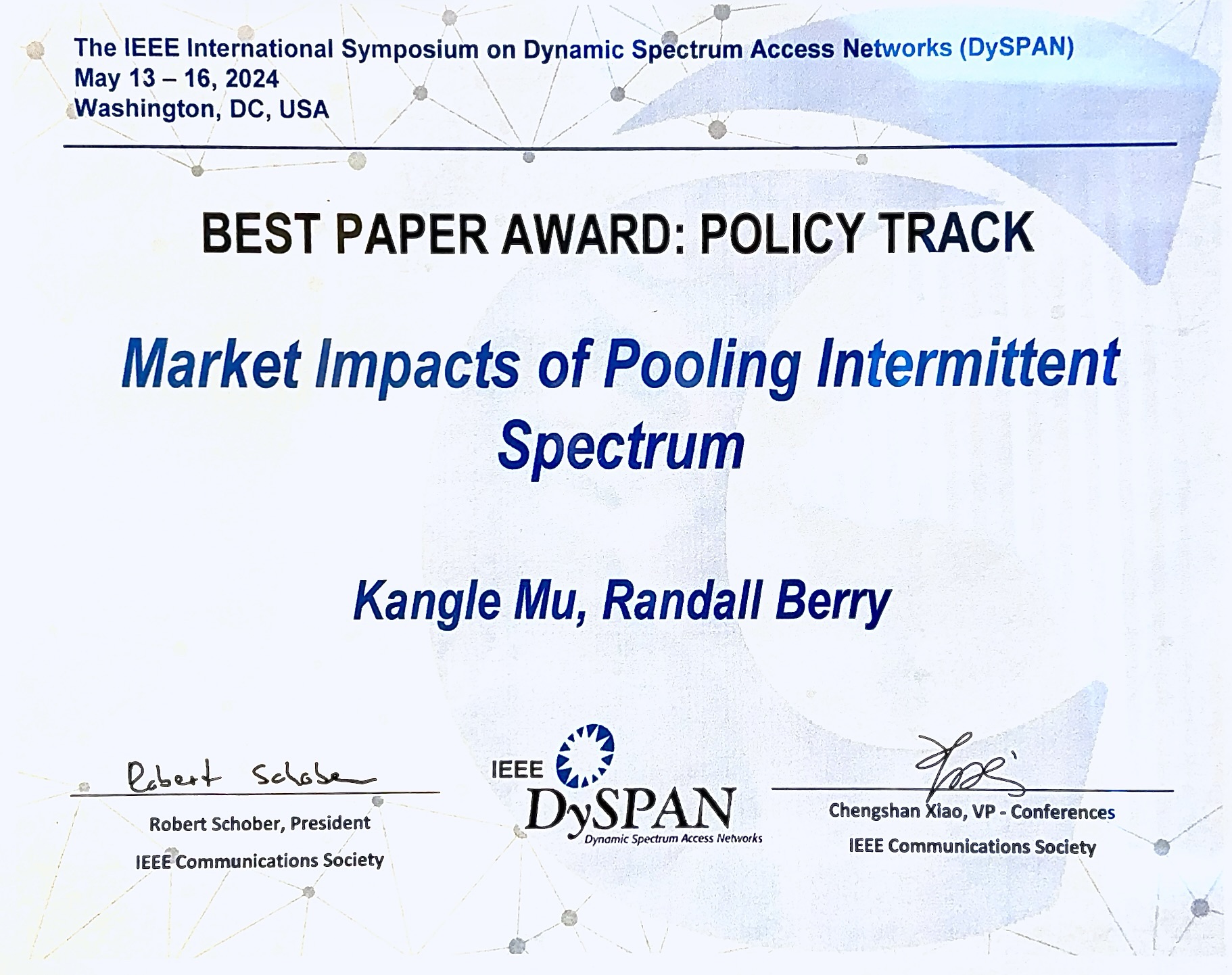 Best Paper Award (Policy Track) at IEEE DySPAN 2024